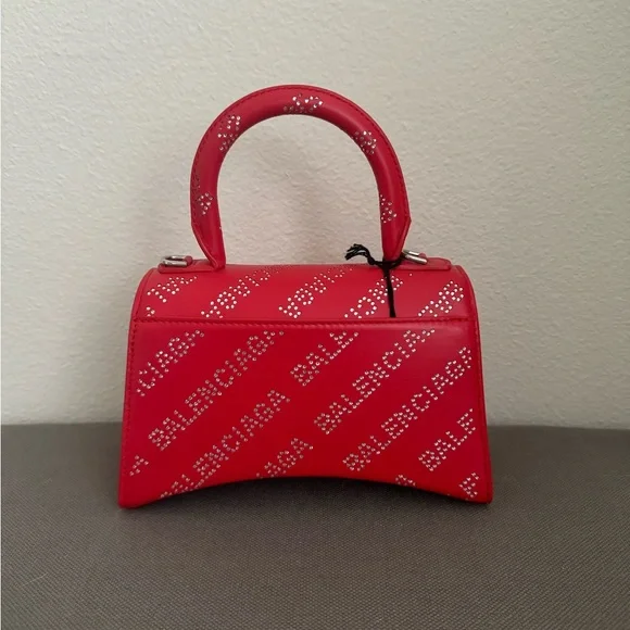 Balenciaga Hourglass Red Leather Crystals-Logo Top Handle Mini Bag, NWT! - Picture 3 of 11